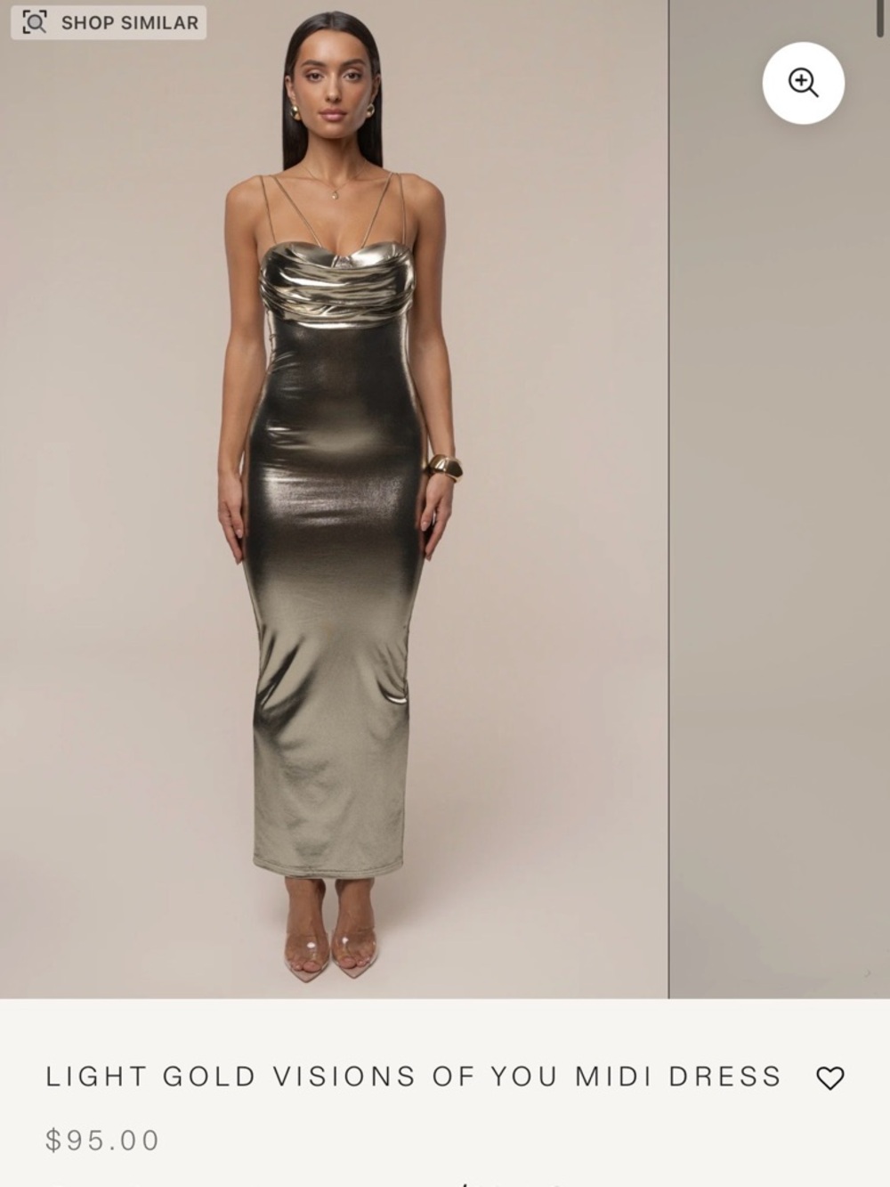 JLUXLABEL Light Gold Cowl-Neck Midi Dress